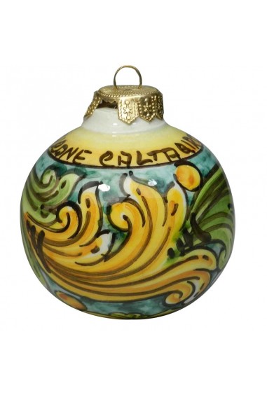 Pallina di Natale in Ceramica di Caltagirone verde e giallo
