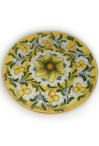 Piatto in Ceramica di Caltagirone con foiori gialli e foglie