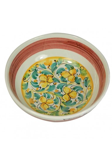 Ciotola in Ceramica di Caltagirone fondo rosa e 4 fiori gialli