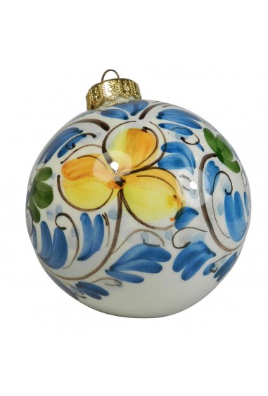 Palla di Natale in Ceramica di Caltagirone fondo bianco blu