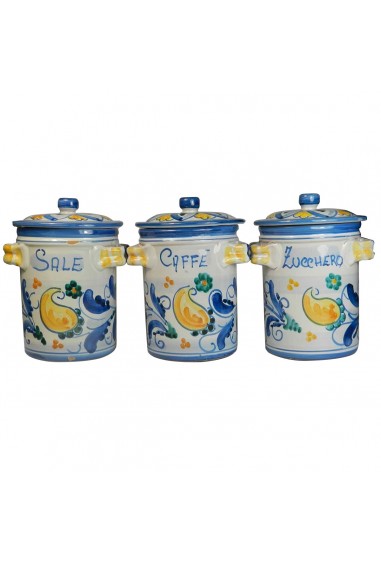 Tris di barattoli Sale Zucchero Caffè in Ceramica di Caltagirone Blu