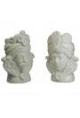 Coppia Teste di Moro Ceramica di Caltagirone bianche h 17 cm